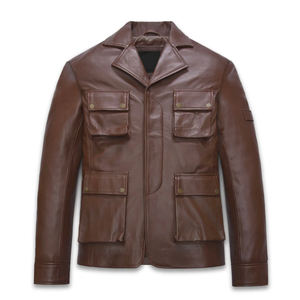 แจ็กเก็ตหนังแท้สำหรับผู้ชายกันลมกันน้ำแจ็คเก็ตหนังแท้สำหรับฤดูหนาวย้อมสีล้วน - Product Image 1