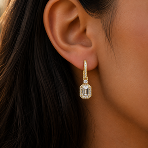 Emerald Cut Lab Grown Diamond Dangle <b>Earring</b> IGI Certified 14K Solid Gold Halo Lever <b>Back</b> Hoop <b>Earrings</b> luxury jewelry Supplier - Product Image 2