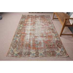 Tapis vintage 4,9x8,4 pieds, grand tapis turc, tapis rayé orange et bleu - Product Image 3