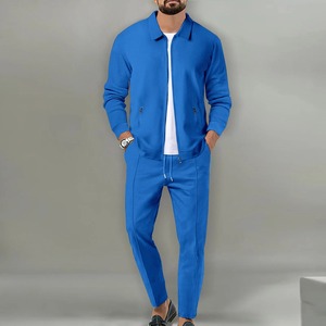 Nouveau hommes veste POLO 2 ensembles à manches longues décontracté mode Commercial respirant revers, pantalon tirer corde couleur unie hommes 2 ensemble - Product Image 6