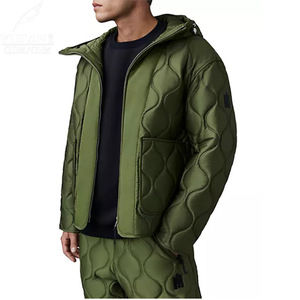 Chaqueta de lana cálida y ligera personalizada para hombre, impermeable y resistente al viento con cuello con capucha, abrigo de plumón de Color sólido - Product Image 3