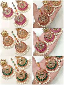 Joyería religiosa de la India, joyería Kemp, oro mate, pulido, diseñador tradicional, ropa de fiesta, estilo elegante, conjunto de Collar corto Kemp - Product Image 4