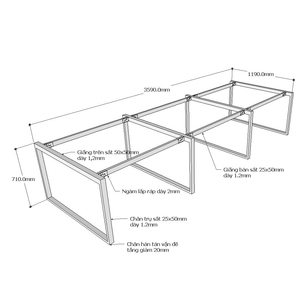 Industrial Style Office Desk Legs Heavy-Duty Iron 25x50cm Cluster 6 360x120cm Assembly Required <b>for</b> Dining Hospital Use-HCRT011 - Product Image 3