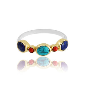 Bague classique à deux tons en argent sterling 925 avec bijoux en perles de pierres précieuses multiples - Product Image 4