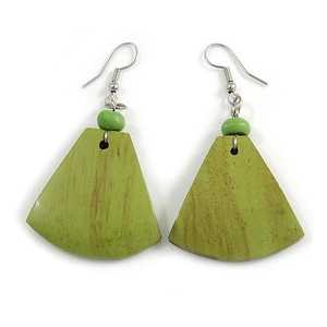 MN EXPORTS Boucles d'oreilles pendantes en bois en forme d'éventail vertes, style bohème, fabriquées en Inde, bijoux pour femmes pour occasions festives - Product Image 2