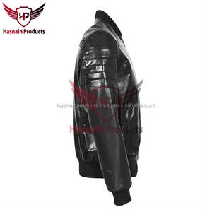 Chaqueta de bombardero de motocicleta de cuero genuino de invierno al por mayor de calidad superior para hombres logotipo personalizado disponible cortavientos de talla grande - Product Image 3