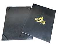 Protège-menu double pliage personnalisé haut de gamme pour A5/A4/A3 en cuir PU durable, supports de restaurant avec logo nickelé et feuilles PVC transparentes