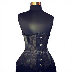 Corsé negro de brocado satinado con varillas de acero para entrenamiento de cintura |   Faja Gótica de Cintura de Cosh International - Product Image 1