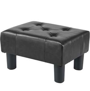 Repose-pieds ottoman rectangulaire moderne en similicuir avec assise rembourrée en mousse et pieds en métal noir brillant - Product Image 1
