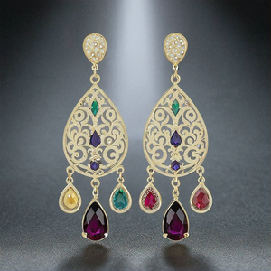 Boucles d'oreilles asymétriques en argent sterling 925 Bijoux de mode avec placage à l'or multi-pierres précieuses - Product Image 3