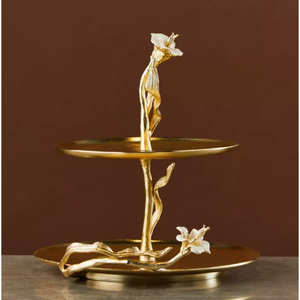 Luxury Gold Metal 2 <b>Tier</b> <b>Cake</b> <b>Stand</b> Decorative Heart Pattern Dessert Serving Tray Round Cupcake Display <b>Stand</b> For Buffet Decor - Product Image 5