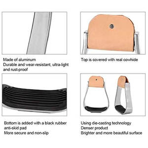 Étriers de cheval en aluminium Culotte d'équitation de selle occidentale Étriers d'équitation légers Couvre-chaussure de sécurité en caoutchouc antidérapant - Product Image 5