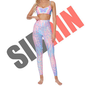 Conjunto de Yoga de dos piezas para mujer personalizado al por mayor, mallas sin costuras para mujer, pantalones transpirables de yoga y entrenamiento para correr, trotar, gimnasio - Product Image 2