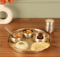 Service de table en cuivre Kansa pour hôtel et restaurant, incrustation dorée, classique, moderne, durable, écologique, réutilisable, passe au lave-vaisselle