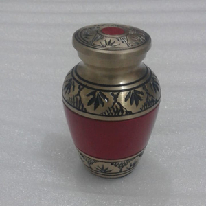 <b>Memorial</b> Gallery Cherry Red Brass Cremation Urn (3" <b>Keepsake</b>, Plain) Red Color with Premium Case Cremation Urns - Product Image 1