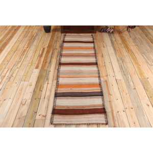 Turkish <b>Rug</b>, <b>Runner</b> 2.6x9.3 ft <b>Rug</b>, Kilim Brown Polka dot <b>Rug</b> - Product Image 1