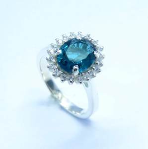 Bague de conception unique en argent sterling 925 massif pierre de topaze bleue de Londres naturelle Style classique à la mode cadeau de fête de fiançailles de mariage - Product Image 2