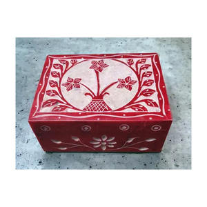 Handmade <b>Red</b> Soapstone Rectangular Indian Design Jewelry <b>Box</b> Carefully Crafted by Manufacturer Exporter PC Material MOQ 100 Pcs - Product Image 3