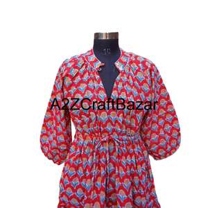 Bohemian Style 100 % Cotton Himanshi Floral <b>Dress</b> Midi Length <b>Loose</b> Fit Breathable Fabric <b>Summer</b> Comfort Wear - Product Image 3