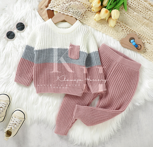 Conjunto de pantalones de suéter de punto de moda de alta calidad para niños Traje de 2 piezas cómodo y elástico con logotipo personalizado OEM Patrón sólido - Product Image 6