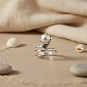 Bague en argent 925 avec perle en spirale pour femme, bijoux élégants, idée cadeau - Product Image 3