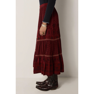 Falda Cruzada Josephine Chateaux Bordeaux, Falda Midi Cómoda y Transpirable con Tela de Nailon y Seda Bordada, Talla XS - Product Image 1