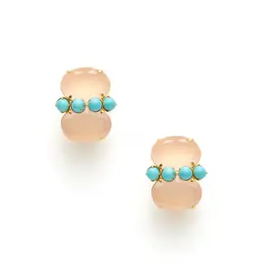 Đồ trang sức thủ công 925 Sterling Turquoise với Rose Quartz Đá Quý Bông tai ở giá cả phải chăng