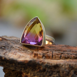 Tringle Rose Cut Ametrine <b>Gems</b> 925 Sterling Silver Citrine Ametrine Unique Ring Unique Natural Gemstone Jewelry for Balance - Product Image 4