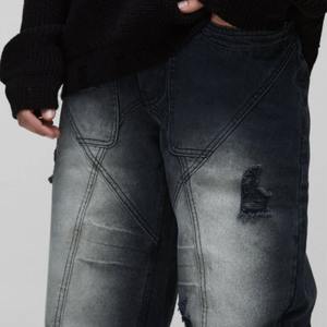 Vêtements pour hommes sur mesure, jeans décontractés rigides, délavés, froissés, vintage, denim pour hommes - Product Image 5