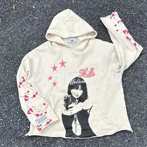 Sudadera con capucha de algodón blanco 100% personalizada para hombre, jersey de gran tamaño desteñido al sol, técnica de bordado de logotipo con estampado de soplo de lavado ácido para invierno - Product Image 5