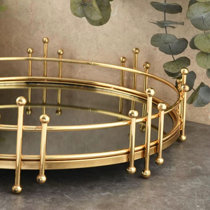 Plateau de présentation rond en métal élégant pour bougies, parfums et décoration, plateau de vanité rond doré avec miroir pour le comptoir de maquillage - Product Image 6