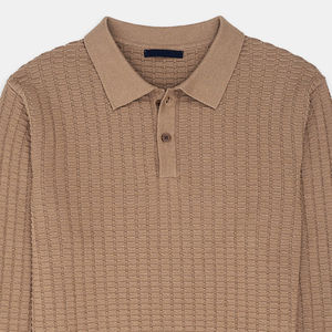 Suéter de polo clásico de algodón 100%, ropa de invierno caqui, logotipo personalizable, logotipo frontal antiarrugas transpirable de alta calidad - Product Image 2