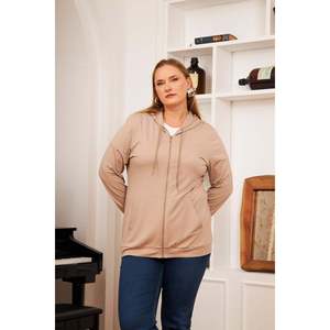 Cardigan à capuche zippé en mélange modal pour femme grande taille RMG, sweat-shirt respirant à manches longues en vison - Product Image 3