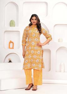 ชุด Kurti และกางเกงผ้าฝ้ายแท้สำหรับผู้หญิงหรูหราสง่างามเสื้อผ้าสไตล์วินเทจเนื้อนุ่มระบายอากาศได้ดีชุด Kurta สำหรับสำนักงานเทศกาลลำลอง - Product Image 3