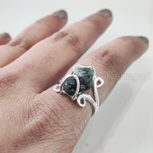 Rough <b>Stone</b> Jewelry Women's <b>Ring</b> Natural Emerald Raw Gemstone May Birthstone Hippie Wire <b>Ring</b> Christmas 925 Sterling <b>Silver</b> <b>Ring</b> - Product Image 2