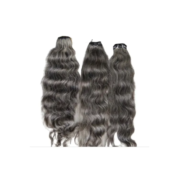 EXTENSIONS de cheveux à cuticule brute alignée gris 100% naturel sel et poivre mèches de trame REMY vierges