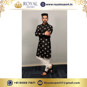 Collection Kurta Payjama pour hommes en soie de coton traditionnelle par Royal Export au prix de gros - Product Image 4