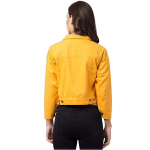 2025 chaqueta de Safari vaquera lavada amarilla de algodón a cuadros para mujer OEM logotipo personalizado holgado para mujer primavera otoño proveedor de alta calidad - Product Image 6
