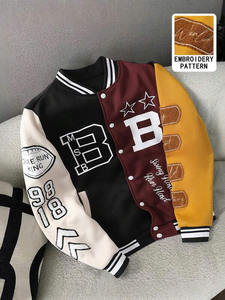 Color Block Quilted Varsity Jacket Men 100% Cotton Black Maroon <b>Yellow</b> Sleeves Embroidered College Baseball Outerwear Modern - Product Image 3