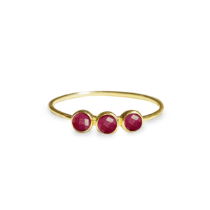Anillo de Plata de Ley 925 de 6mm, piedra natural de rubí redondo, facetado, tres piedras preciosas, sortija delicada, regalo de Navidad, joyería - Product Image 1
