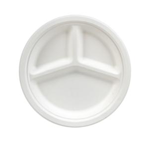 Assiette en bagasse à 3 compartiments de 10 pouces, résistante à la chaleur, compatible micro-ondes, pour restaurant, camping, pique-nique - Product Image 1