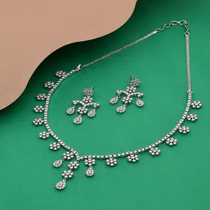 Alex Jewellery - Colar clássico floral AD com conjunto de joias de brinco para mulheres e meninas