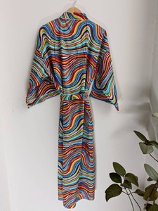 100% coton arc-en-ciel Satin Kimono Robe Maxi Robe excellente qualité naturel longueur au sol à volants décoration prix de gros - Product Image 3