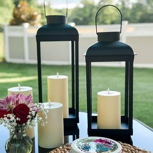 Lanternes en fonte d'aluminium nouveau style enduit noir pour la maison et les lanternes de bougie de décoration d'éclairage de table de mariage - Product Image 5