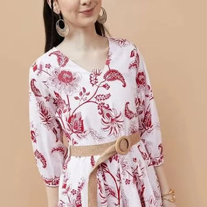 Style Vintage indien femmes robe d'été courte bloc de main imprimé fleuri respirant coton à la mode doux Logo naturel - Product Image 1