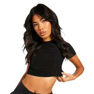 High Quality Women <b>Black</b> Colour 100% Cotton Mid Weight Blank Cropped T <b>Shirt</b> For Sale In Reasonable Bulk Rates - Product Image 1