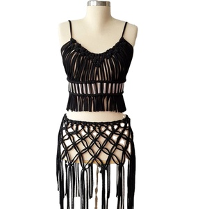 Trendy Black Handmade Cotton BRIDE to BE Cotton Hand Woven <b>Festival</b> Clothing Bustier Crop <b>Top</b> Women Macrame Beach Dress - Product Image 1