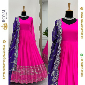 Nouveau concepteur à la mode Faux Georgette avec fil avec séquence robe de travail avec coupe travail Collection Dupatta - Product Image 4