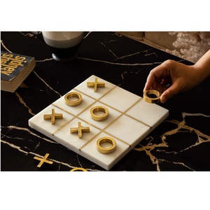 White Marble Tic Tac Toe <b>Board</b> <b>Game</b> Gold Brass Symbols Family <b>Table</b> <b>Game</b> Gift Set Indoor Kids Play - Product Image 2