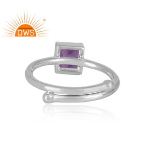 Dernières tendances en argent sterling fin améthyste naturelle pierre précieuse design carré bague empilable fabricant de bijoux personnalisés - Product Image 3